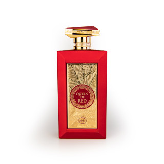 Fragrance World Queen of Red EDP 100 ml — товар и упаковка; полная композиция; на белом фоне