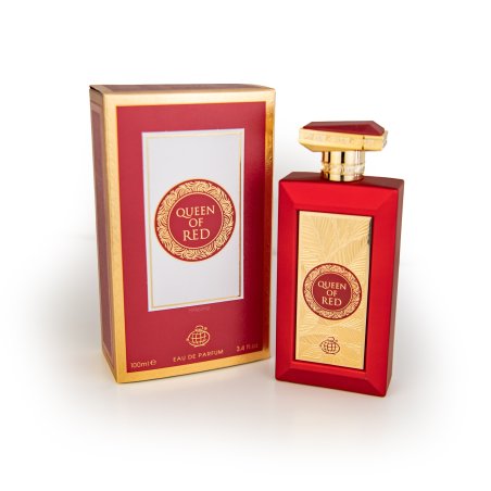 Fragrance World Queen of Red EDP 100 ml — упаковка товара; крупный план; на белом фоне