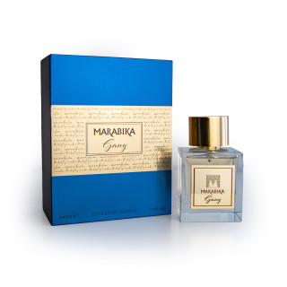 MARABIKA Gany Extrait de Parfum 100 ml — prodotto e confezione; primo piano; su sfondo bianco; inquadratura più larga