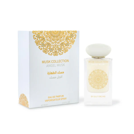 Gulf Orchid Angel Musk EDP 60 ml — toote pakend; täiskompositsioon; valgel taustal