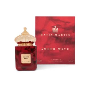 Matin Martin AMBER WAVE EDP 100 ml — produkto pakuotė; visa kompozicija; baltame fone