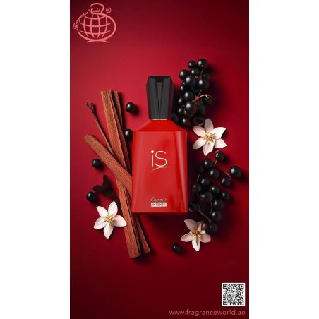 Fragrance World IS L'Amour Intense EDP 75 ml — toote vaade; väga lähivõte; valgel taustal