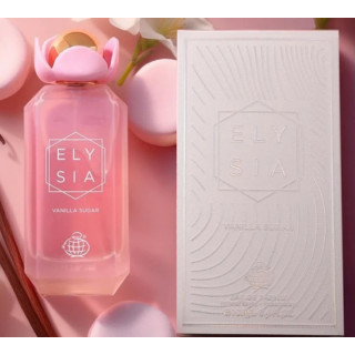 Fragrance World Elysia Vanilla Sugar EDP 100 ml — tuotekuva; erittäin tiukka lähikuva; valkoisella taustalla