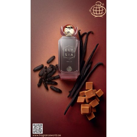 Fragrance World Elysia Vanilla EDP 100 ml — toote vaade; väga lähivõte; valgel taustal