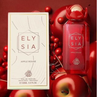 Fragrance World Elysia Apple Rouge EDP 100 ml — pohled na produkt; velmi detailní záběr; na tmavém pozadí