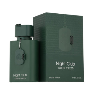 Fragrance World Night Club Green Tweed EDP 100 ml — productverpakking; close-up; op een witte achtergrond