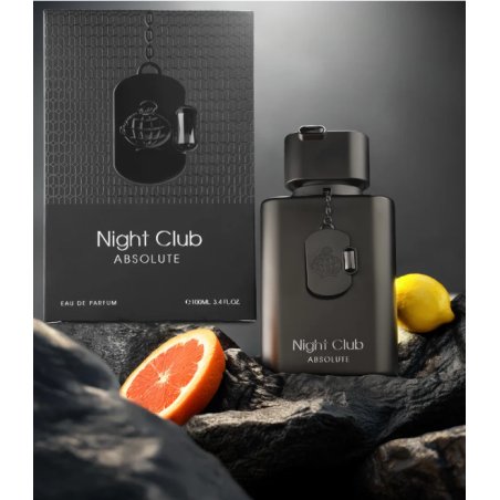 Fragrance World Night Club Absolute EDP 100 ml — изображение товара; очень крупный план; с ингредиентами аромата