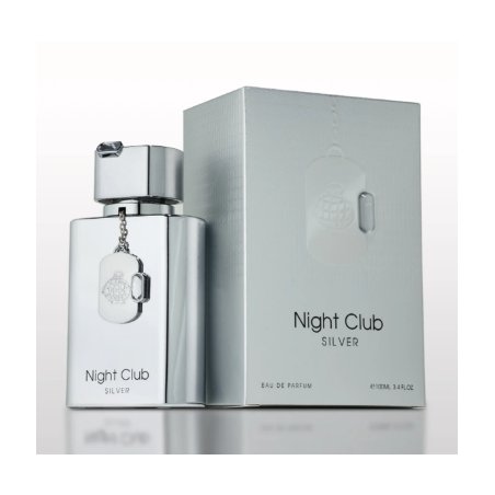 Fragrance World Night Club Silver EDP 100 ml — товар и упаковка; крупный план; на белом фоне