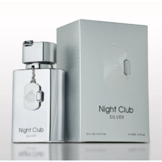 Fragrance World Night Club Silver EDP 100 ml — товар и упаковка; крупный план; на белом фоне
