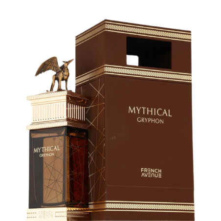Fragrance World Mythical Gryphon EDP 100 ml — productweergave; zeer nabije close-up; op een witte achtergrond; ruimste kadrering