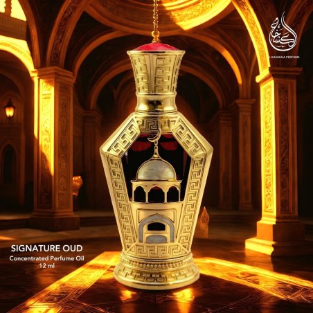 Fragrance World Signature Oud 20 ml — produkto vaizdas; stambus planas; tamsiame fone