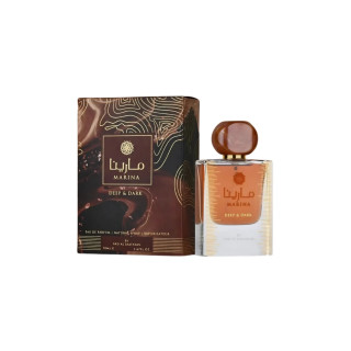 Lattafa Perfume Marina Deep and Dark EDP 50 ml — опаковка на продукта; цялостна композиция; на бял фон; най-широк кадър