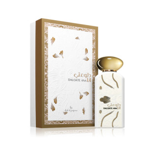 Lattafa Perfume Daloate Ana EDP 100 ml — prodotto e confezione; composizione completa; su sfondo bianco