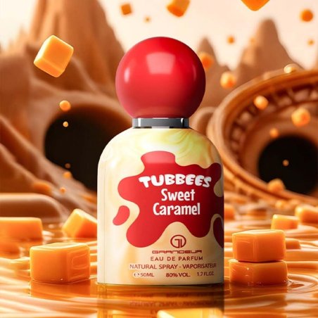 Grandeur Tubbees Sweet Caramel EDP 50 ml — изображение товара; очень крупный план; на светлом фоне