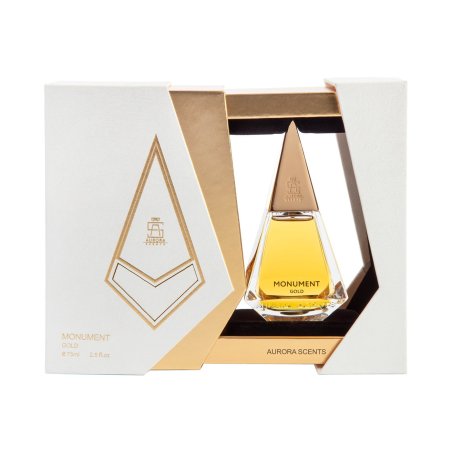 Aurora Scents Monument Gold EDP 75 ml — упаковка товара; полная композиция; на белом фоне