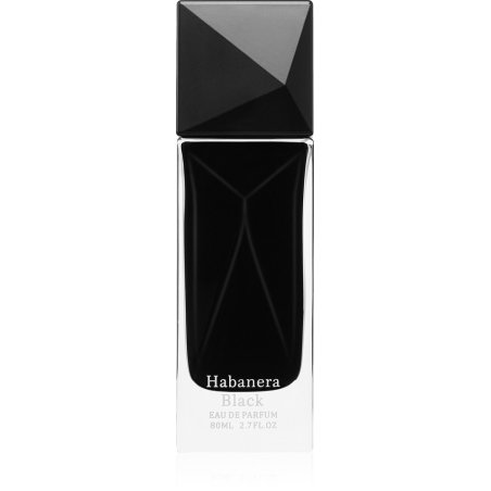 Aurora Scents Habanera Black EDP 80 ml — produkto pakuotė; artimas vaizdas; baltame fone