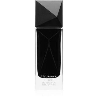 Aurora Scents Habanera Black EDP 80 ml — produkto pakuotė; artimas vaizdas; baltame fone