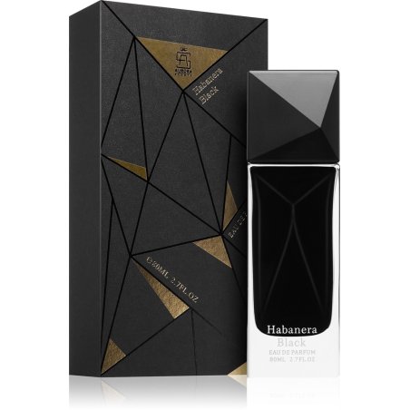 Aurora Scents Habanera Black EDP 80 ml — produkto pakuotė; stambus planas; baltame fone; plačiausias kadras