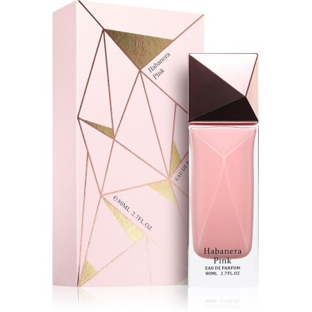 Aurora Scents Habanera Pink EDP 80 ml — produkto pakuotė; artimas vaizdas; baltame fone; vidutinis kadras