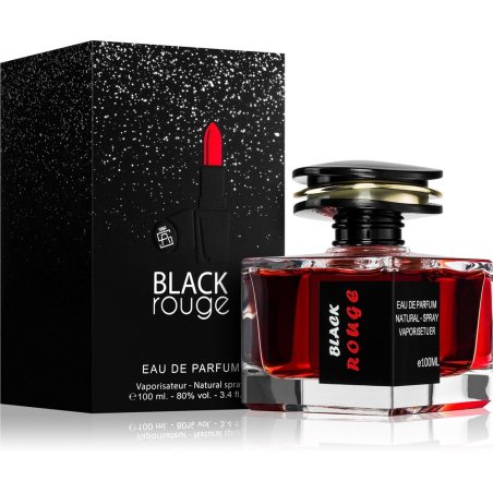 Aurora Scents Black Rouge EDP 100 ml — товар и упаковка; очень крупный план; на белом фоне