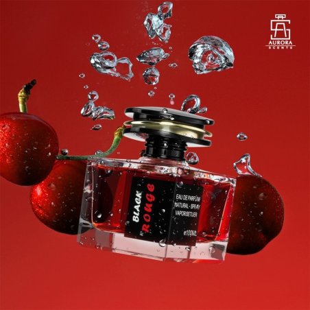 Aurora Scents Black Rouge EDP 100 ml — изображение товара; крупный план; с ингредиентами аромата