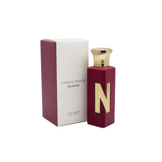 Naseem Hypnotic Passion Aqua EDP 75 ml — toode ja pakend; täiskompositsioon; valgel taustal