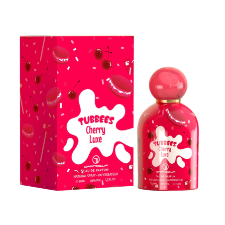Grandeur Tubbees Cherry Luxe EDP 50 ml — товар и упаковка; крупный план; на белом фоне