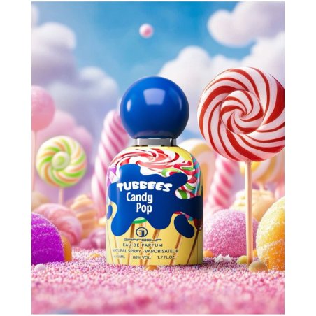 Grandeur Tubbees Candy Pop EDP 50 ml — изображение товара; очень крупный план; с ингредиентами аромата
