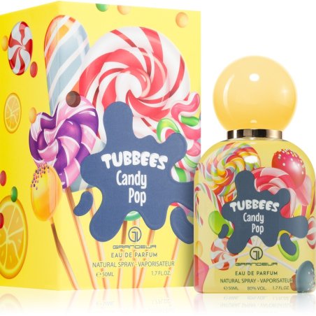 Grandeur Tubbees Candy Pop EDP 50 ml — упаковка товара; очень крупный план; на белом фоне