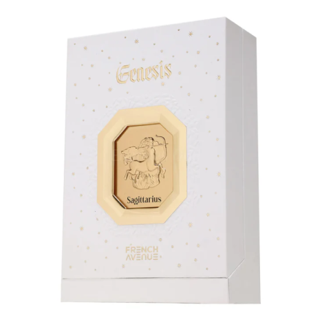 Fragrance World Genesis Sagittarius (Ambur) EDP 100 ml — toote vaade; lähivaade; toote infograafika; kõige laiem kadreering