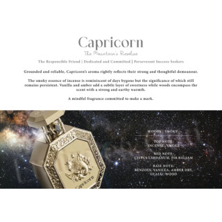 Fragrance World Genesis Capricorn (Kaljukits) EDP 100 ml — toote vaade; lähivaade; toote infograafika; lähim kadreering