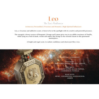 Fragrance World Genesis Leo (Lõvi) EDP 100 ml — toote vaade; lähivaade; toote infograafika; lähim kadreering