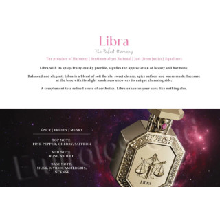 Fragrance World Genesis Libra (Kaalud) EDP 100 ml — toote vaade; lähivaade; toote infograafika; lähim kadreering