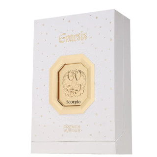 Fragrance World Genesis Scorpio (Skorpion) EDP 100 ml — toote vaade; lähivaade; toote infograafika; kõige laiem kadreering