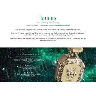 Fragrance World Genesis Taurus (Sõnn) EDP 100 ml — toote vaade; lähivaade; toote infograafika