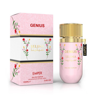 Emper Genius Selina EDP 100 ml — toode ja pakend; täiskompositsioon; valgel taustal