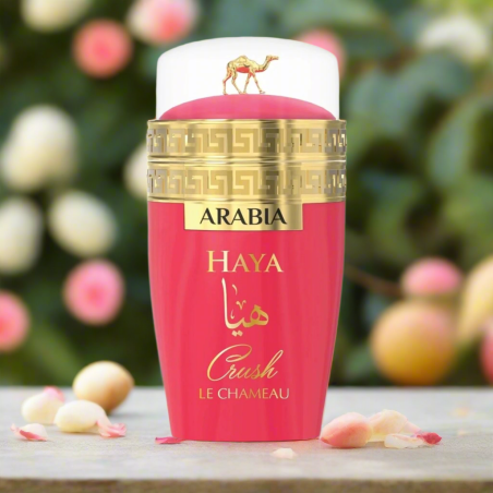 Emper Arabia Haya Crush EDP 100 ml — toote vaade; väga lähivõte; värvilisel taustal