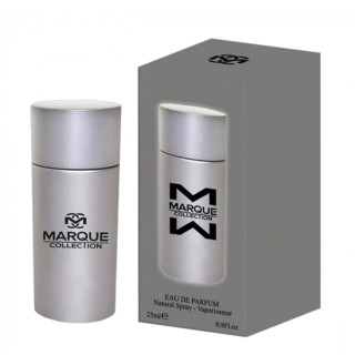 Fragrance World Marque 122 EDP 25 ml — product en verpakking; zeer nabije close-up; op een witte achtergrond