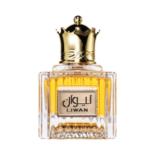 Lattafa Perfume Liwan EDP 100 ml — vedere a produsului; compoziție completă; pe fundal alb