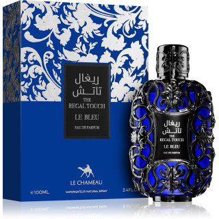 Emper Regal Touch Le Bleu EDP 100 ml — productweergave; zeer nabije close-up; op een witte achtergrond