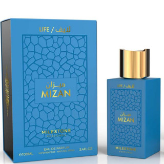 Emper Mizan Life EDP 100 ml — produkts un iepakojums; ļoti tuvs plāns; uz gaiša fona