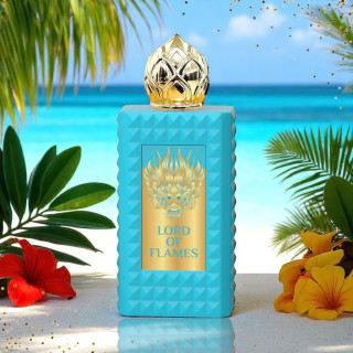 Emper Lord of Flames EDP 90 ml — tuote sommitellussa ympäristössä; erittäin tiukka lähikuva; vihreyden keskellä