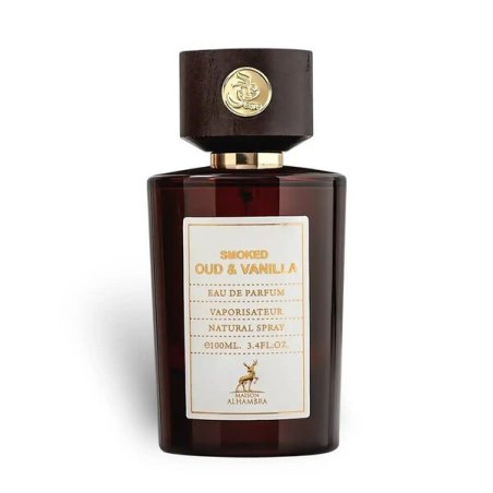Lattafa Perfume Smoked Oud & Vanilla Maison EDP 100 ml — toote vaade; täiskompositsioon; valgel taustal