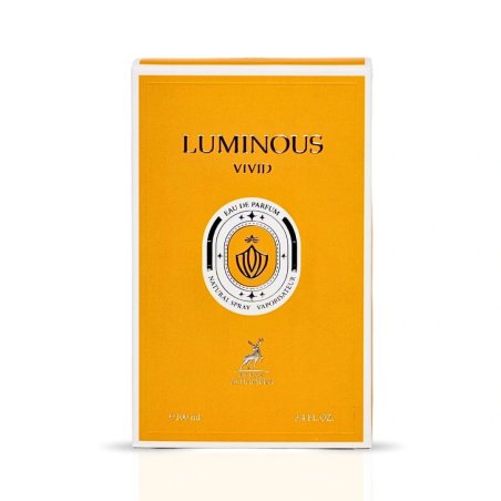Lattafa Perfume Luminous Vivid Maison EDP 100 ml — упаковка товара; полная композиция; на белом фоне
