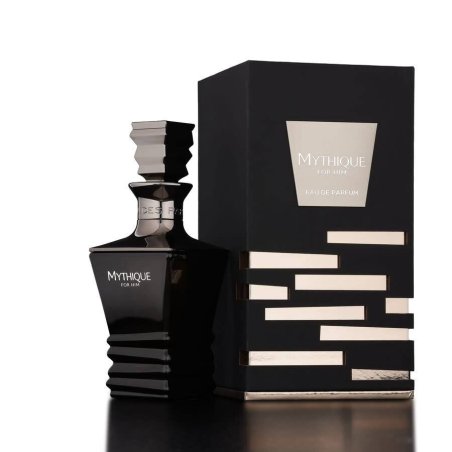 Fragrance World Mythique For Him Maison EDP 80 ml — produktas ir pakuotė; artimas vaizdas; baltame fone