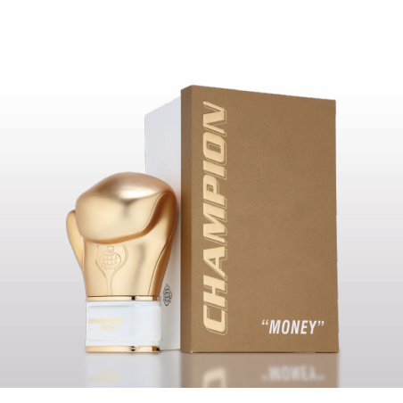 Fragrance World Champion Money EDP 80 ml — упаковка товара; крупный план; на белом фоне; самый близкий кадр