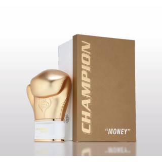 Fragrance World Champion Money EDP 80 ml — упаковка товара; крупный план; на белом фоне; самый близкий кадр
