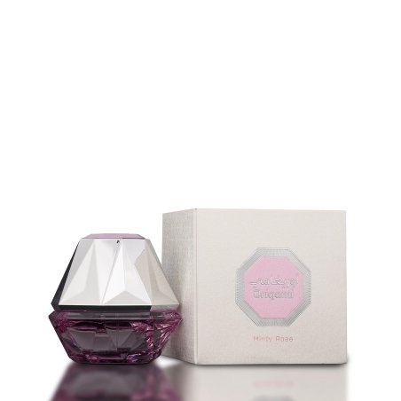 Fragrance World Origami Misty Rose EDP 80 ml — produkto pakuotė; visa kompozicija; baltame fone