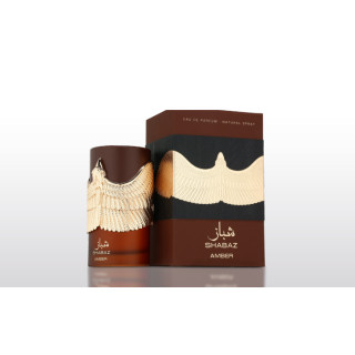 Fragrance World Shabaz Amber EDP 100 ml — toote pakend; lähivaade; valgel taustal