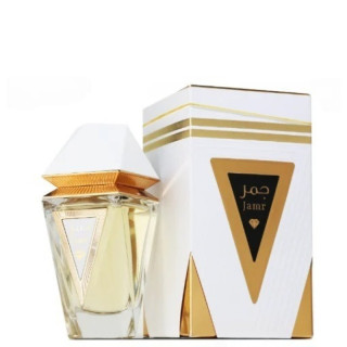 Jamr Diamond White EDP 100 ml — productverpakking; volledige compositie; op een witte achtergrond; meest nabije kadrering